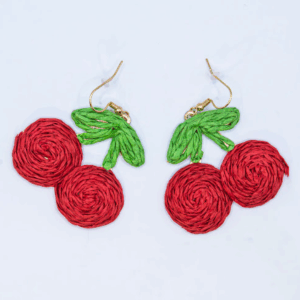 Aretes cerezas de mimbre
